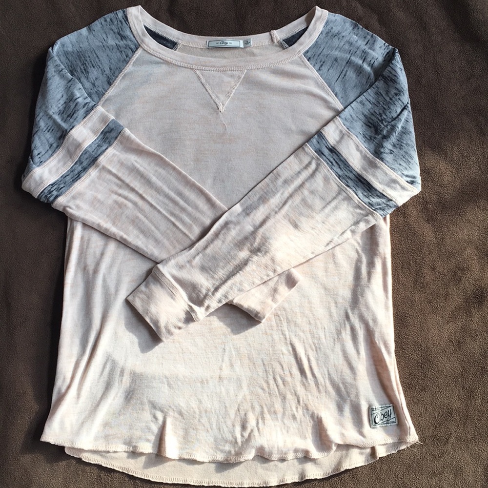 Long sleeve tan/gray Obey casual shirt, small